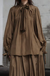 INTO THE EAST 25 Autumn/Winter Moss Green Lace-Up Silk Top/Spliced Layered Silk Skirt ITE-E1DGAW002GR20TP-LV Top